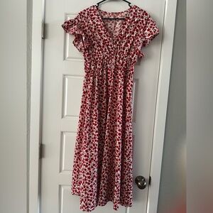 Chic Red Floral Midi Dress